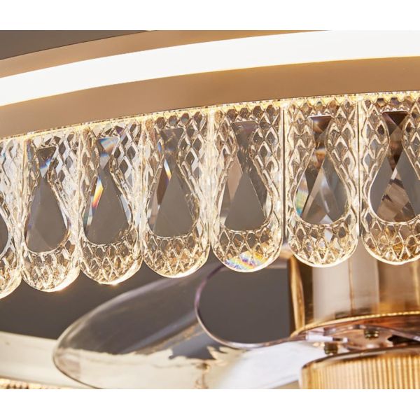Modern Luxury Crystal Fan Lamp for Bedroom 2026 Trending Invisible Ceiling Fan LED DC Integrated Electric Wind Shaking Head