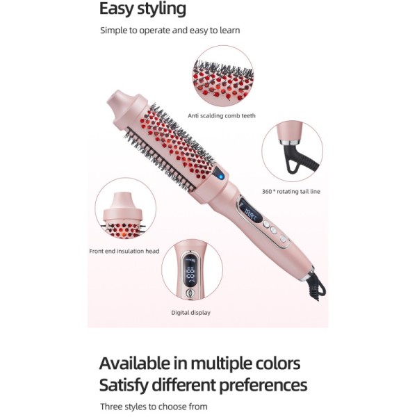 2-in-1 Compact Electric Infrared Ionic Curling Comb Straightening Iron with PTC Heater & LED Display for Household Use