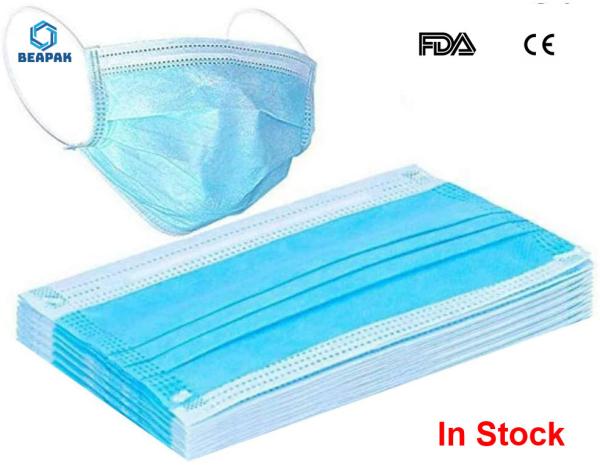 Breathable Blue Disposable Mouth Mask , 3 Layer Face Mask  Skin Friendly
