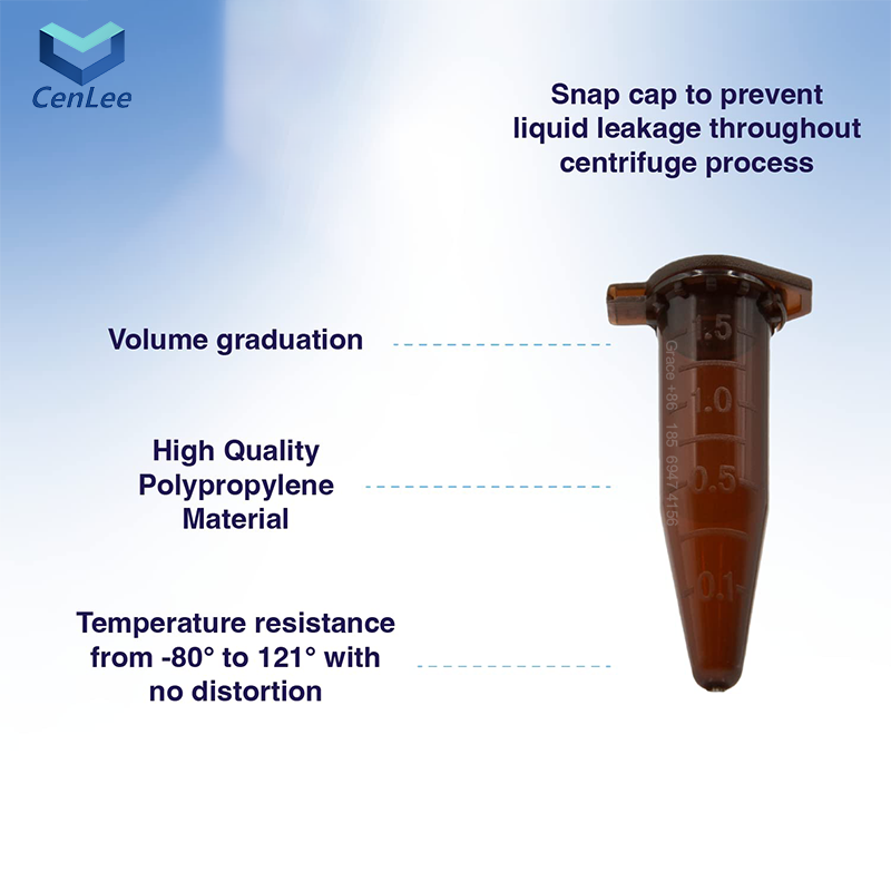 Cenlee 1.5ml Lab Use Centrifuge Tube Connect Cup Transparent Amber Brown Graduated Micro Conical Bottom Vials PP 3-Year Warranty