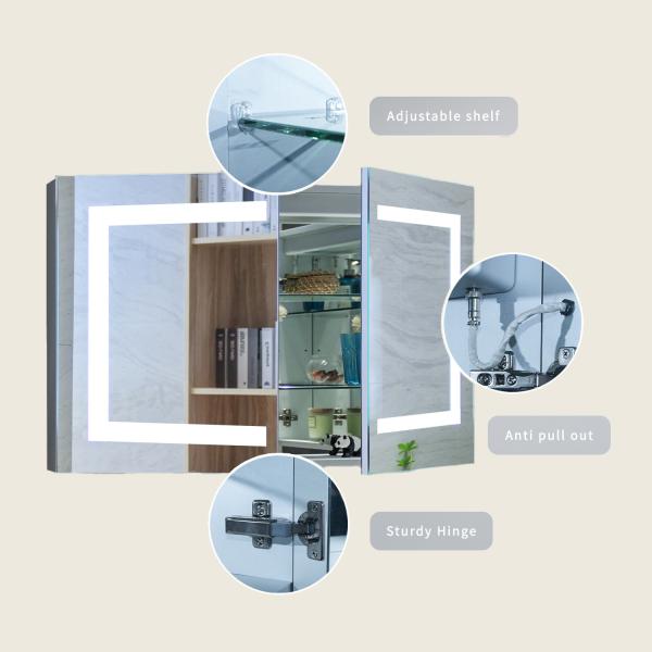 Bathroom Storage Lighted Mirror TV Decoration Double Door Medicine Cabinet