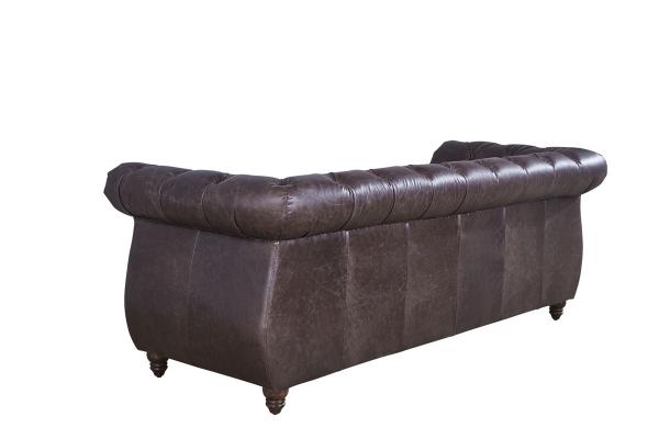 Vintage Dark Brown Leather Three Seater Sofa Fine Upholstering Buttons Strong Frame