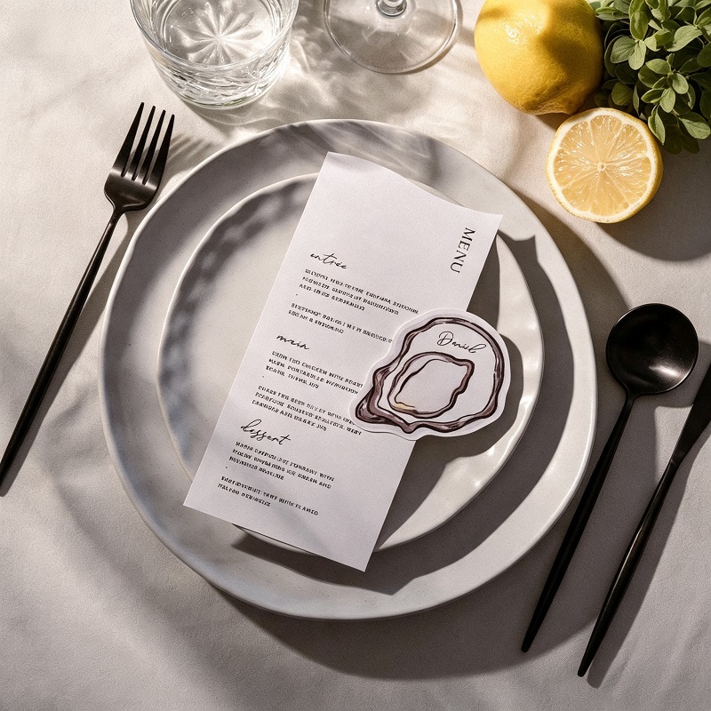 Die-Cut Food And Drink Illustration Menu Cards With Place Cards For Events
