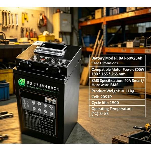 60V 25Ah Lithium Ion Battery Pack, 1500 Cycles 11kg Lightweight Battery for 2-Wheel Electric Scooter E-Bike 800W Motor