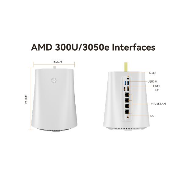 AMD Athlon 300U 3050E 4 LAN NAS Firewall Мини ПК с DDR4 64G и вентилятором для маршрутизатора