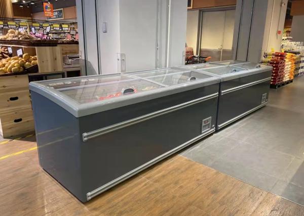 Supermarket Curved Lid Chest Display Combined Island Fridge Freezer Sliding Door