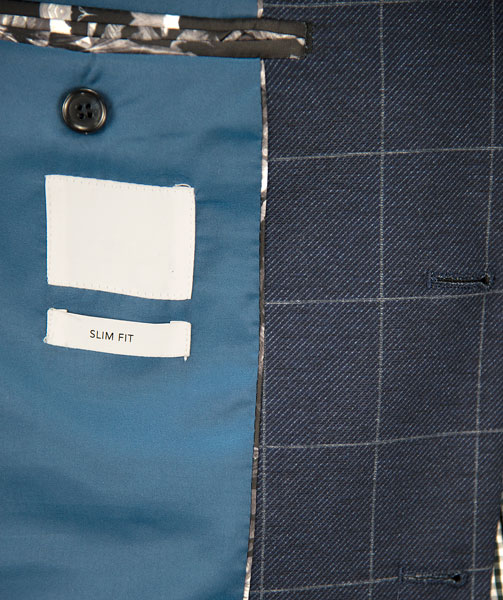 Mens Slim Fit Blazer Jackets Adults Navy Check Business Polyester Fabric Type