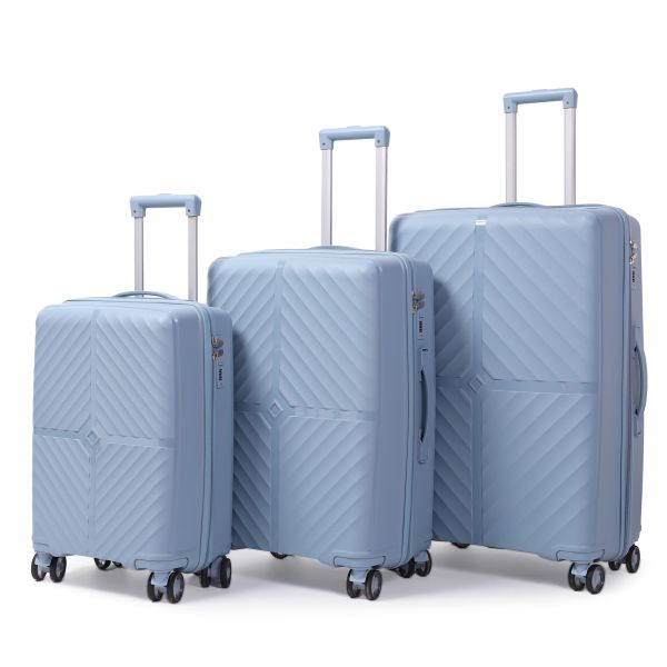 3pcs PP Luggage Set with 360° Double Wheels and TSA Lock for Long-Distance Travel