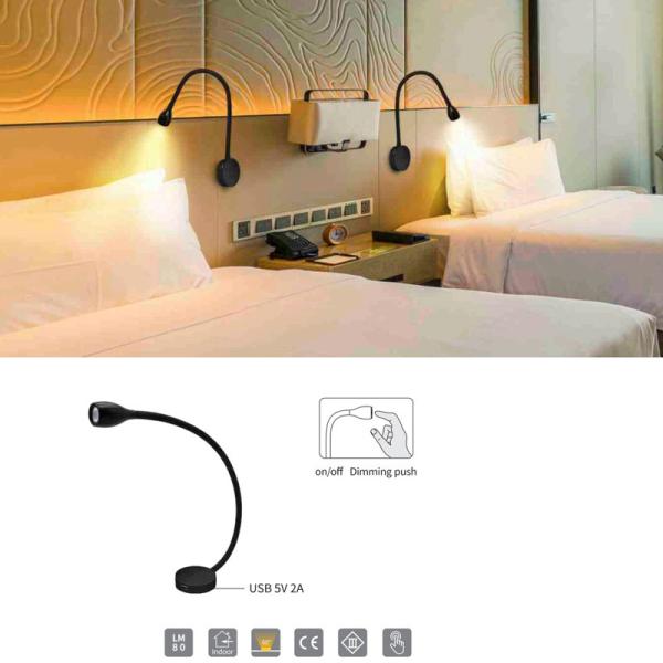 Aluminum IRON Wall Mounted Reading Light with USB 2A Charger and Longer Lifespan
