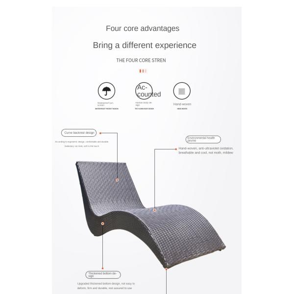 Eco Friendly Beach Swimming Pool PE Rattan S Shaped Lying Bed Lounge Leisure Chair Table