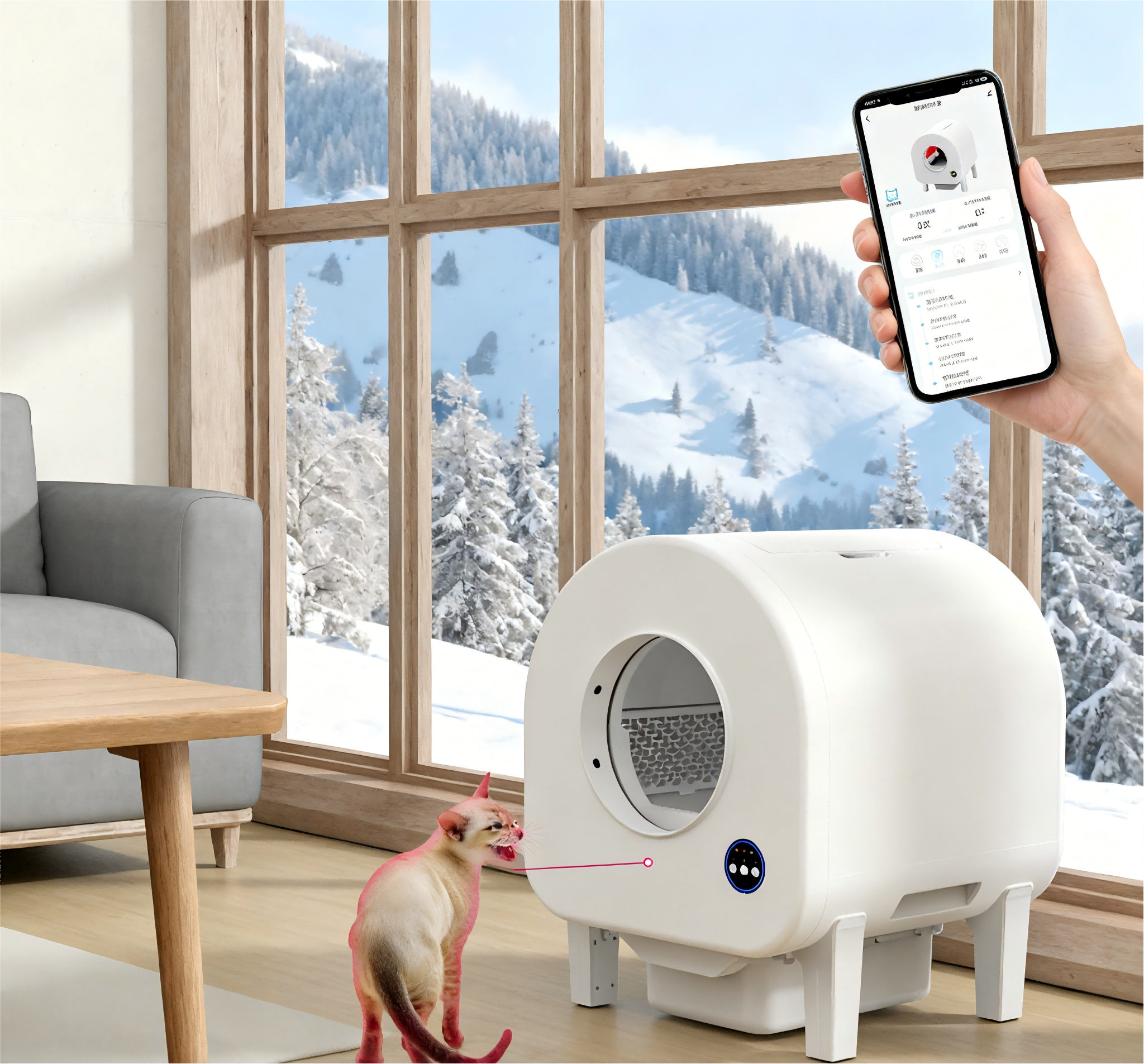 Smart Plastic Cat Litter Box Enclosed Automatic Cleaning Eco-Friendly Remote Control Odor Control