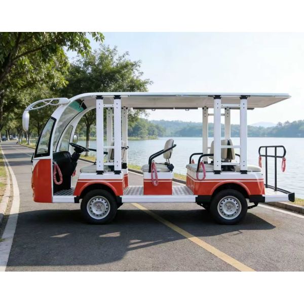 Semi-Enclosed Electric Sightseeing Tourist Bus 8 Seats 4 Rows Lead-Acid Battery Travel Club Transport