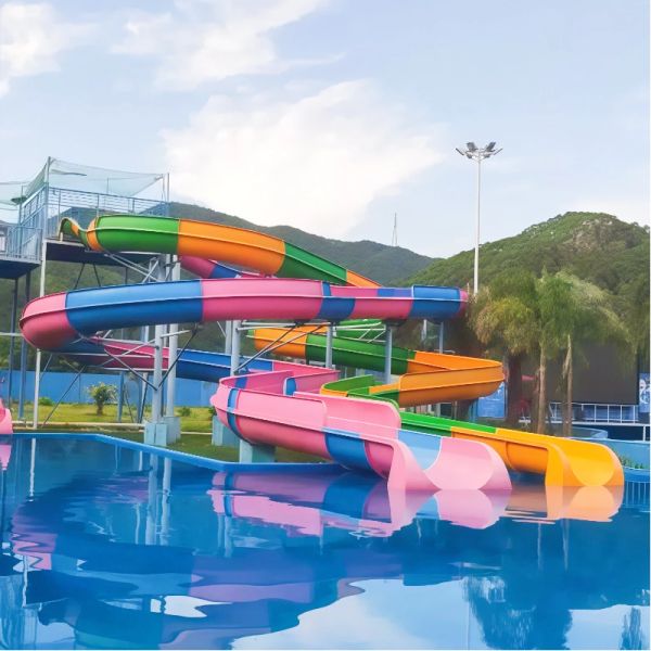 Commercial Rainbow Multi-Lane Racing Water Slide Heavy-Duty Fiberglass  Anti-UV For Water Parks And Resorts