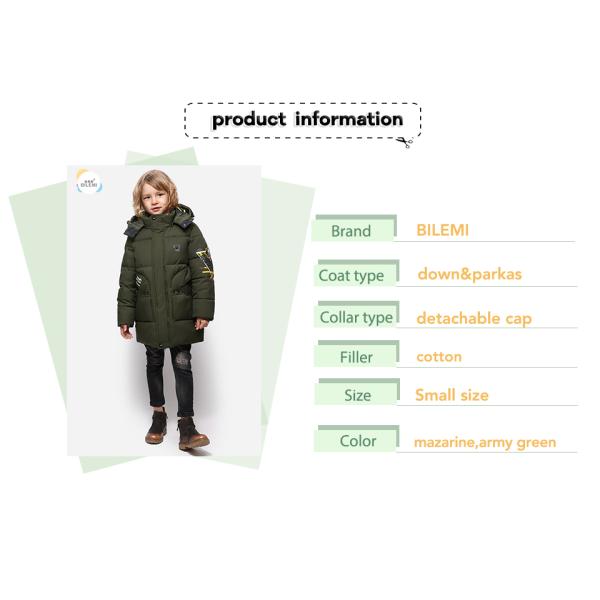 Bilemi Kids Thick Hooded Olive Solid Teenage Winter Jacket Winter Boys Down Coat