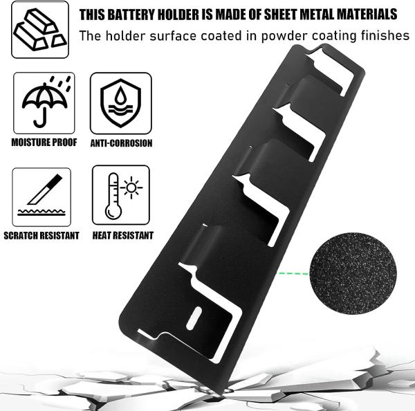 Armazenamento de bateria de ferro forjado 18V Porta-bateria Montar porta-bateria com 4 ranhuras 30cm Morden