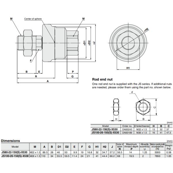 Stainless Steel SMC Floating Joint For Pneumatic Hydraulic Cylinder JS10-4-070 JS40-14-150 JS16-5-080 JS50-16-150 JS16-6-100 JS63-18-150 JS20-8-125 JS80-22-150-X530 JS32-10-125 JS80-22-150S-X530