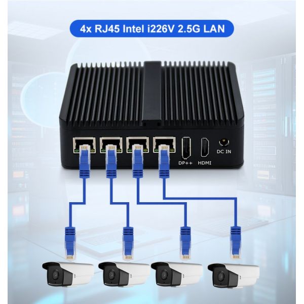 12th Gen Intel N100 Fanless Mini PC with Quad Core Processor 4x 2.5G Intel NICs and Dual OS Compatibility