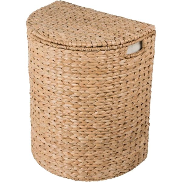Wicker Waste Basket - Water Hyacinth Bathroom Garbage Can With A Lid - Bathroom Trash Can Boho Style - Wicker Trash Can With Lid For Household, Kitchen - Removable Liner, Iron Frame
