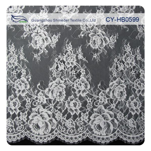 Custom Elastic Bridal Eyelash Lace Trim , White Bridal Lace Fabric