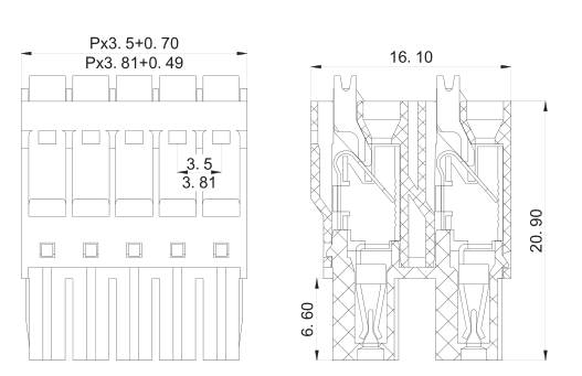 Блок -40℃ PCB изоляции материальный терминальный - блок терминала стиля евро +105℃