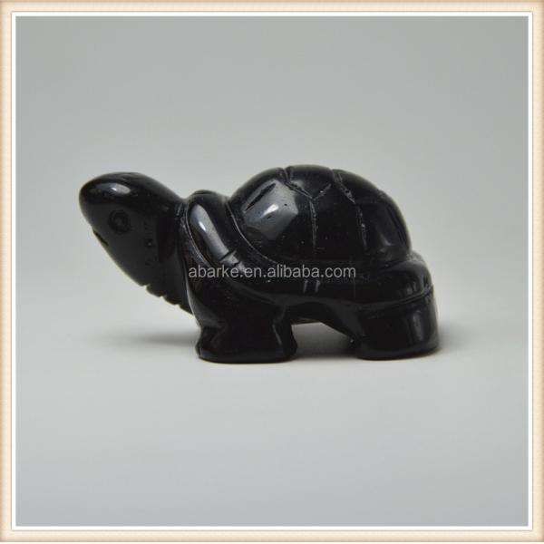 Gemstone Black Obsidian Turtle Carved Stone Animal for Love Theme Decorations