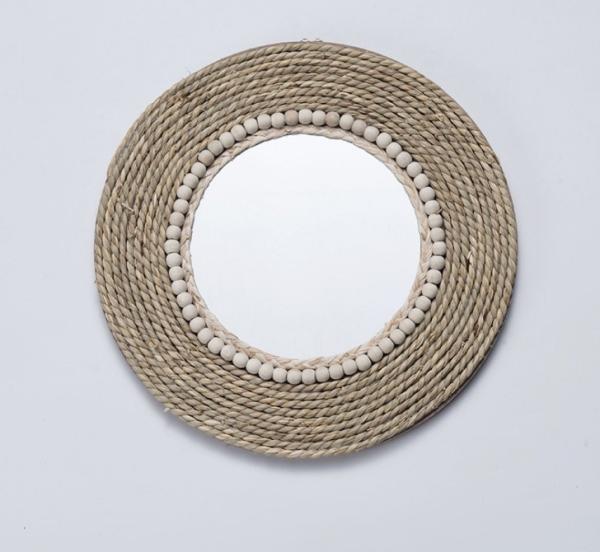 Design Hotel Bathroom Large Wall Decorative Woven Custom Framed Wooden Rattan Wicker Willow Mirror