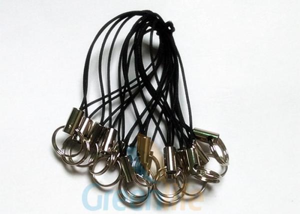 Durable Lanyard Accessories Black Nylon Phone String Loop With Small Split Ring Holder