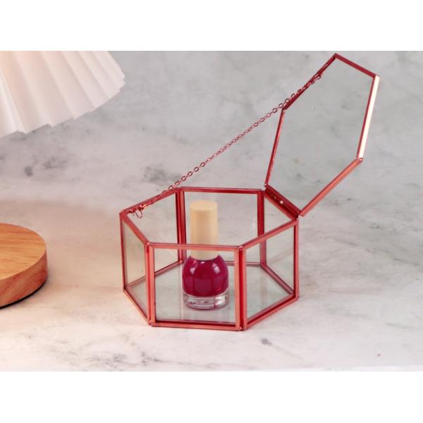Hexagonal jewelry glass artifact cover box Wedding ring Decoration storage box Spot glass gift box