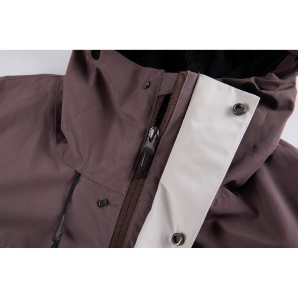 Waterproof Snowboard Jacket with Thermal Mesh Back Panel and Mauve White Mustard Colorblock Design