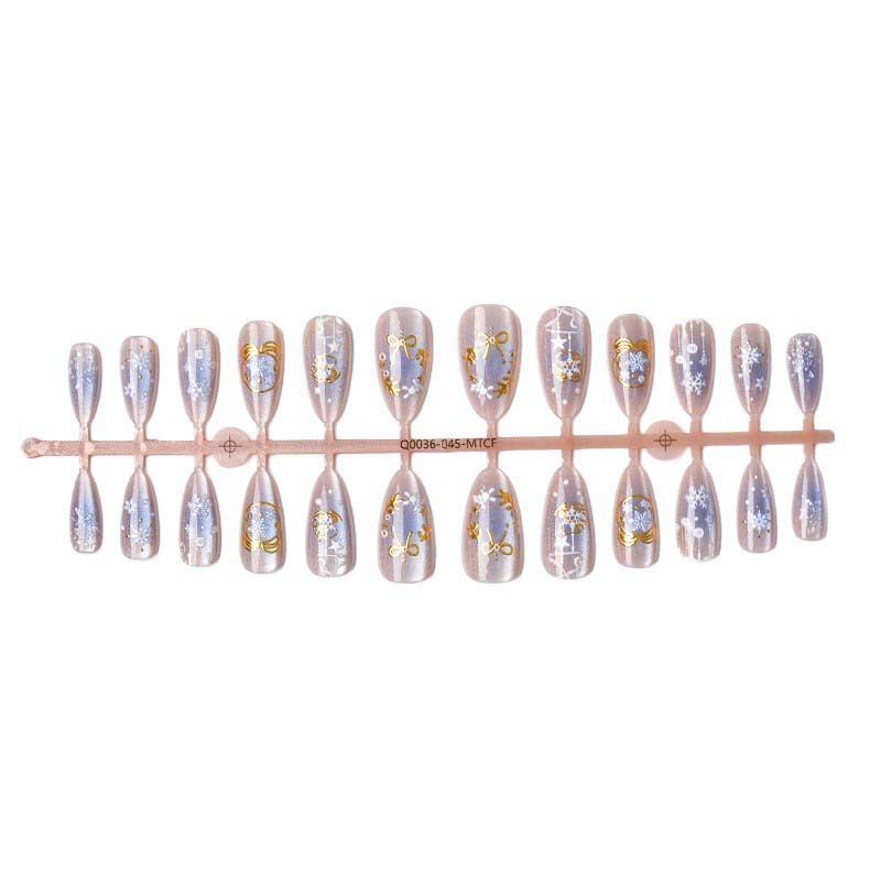 Wholesale Gold Foil Shell Holiday Press On Nails Almond Nude Luxury Wedding