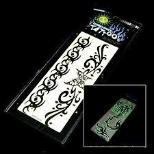 Glow in dark tattoo, metallic temporary tattoo, custom designs.