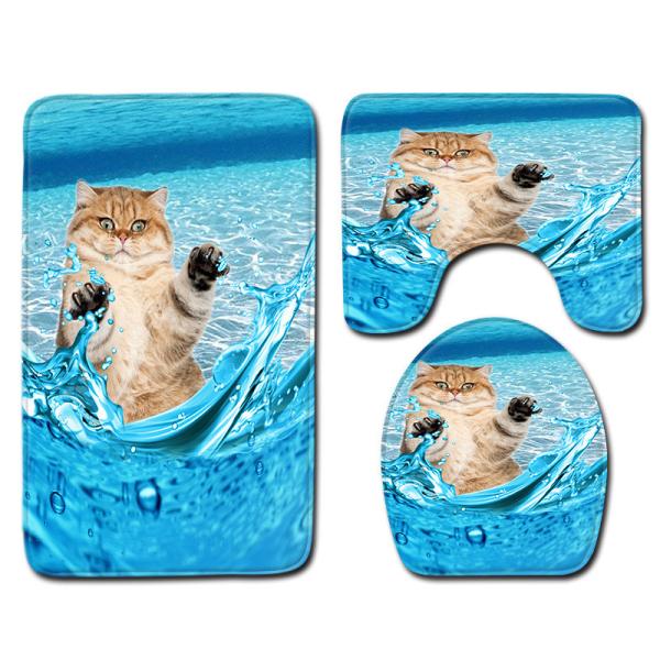 Creative Cute Cat Toilet Mat Set Personalized Dog Toilet Tank Cover Set