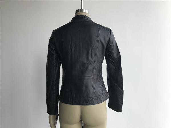 Black Pu Leather Coat / Pleather Biker Jacket With Multi Top Stitching Tw75796