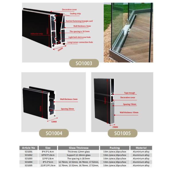 Алюминиевый стеклянный забор защищенный канал идеально подходит для 10-17 мм стекла и внутреннего или наружного