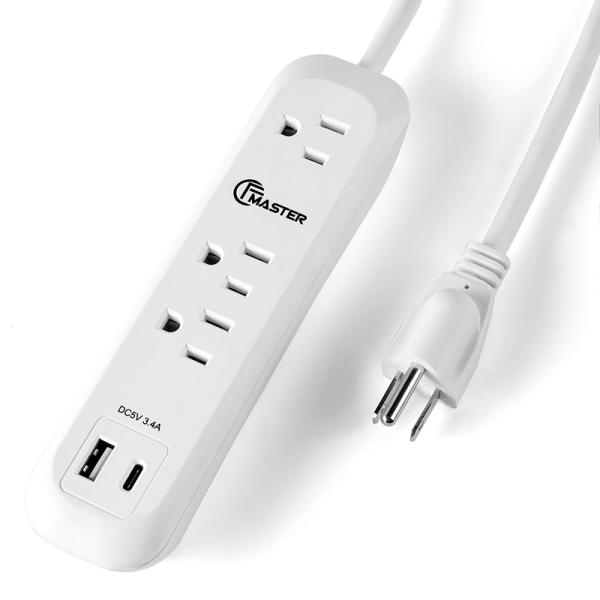 4 outlet Power Socket 1.5FT Cord, 2 USB Surge Protector, Power Charge