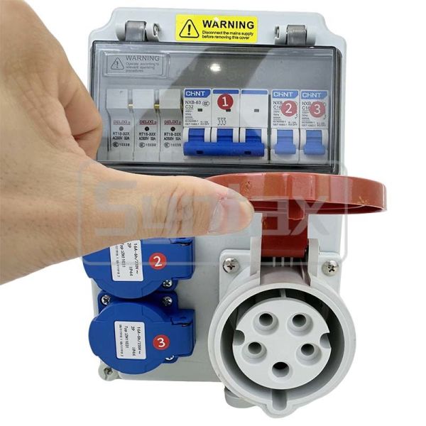 Syntax CX7 Wall Mounted Distribution Box 32AMP Three Phase Fused Made in PC Electric Grey Stage Box 26*17*14CM