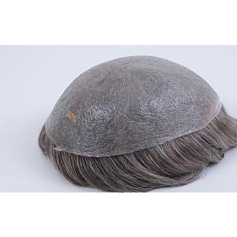 Invisible Pu Poly Base 0.02mm 0.03mm 0.04mm Super Thin Skin V Loop Men Human Hair Pieces Toupee with Gray Hair