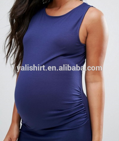 OEM Pregnancy clothes sleeveless ruched sides maternity long dress