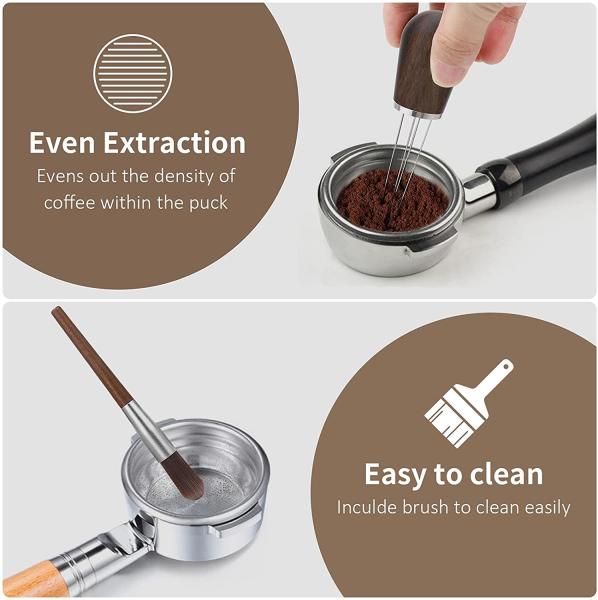 Natural Wood Handle Espresso Needle Distributor Tool With Wood Stand
