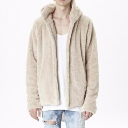 Grey Colo Mens Sherpa Lined Coat , Oversized Sherpa Hoodie Side Slit Cardigan