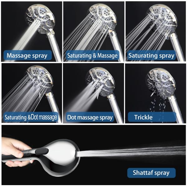 Stylish High Pressure Handheld Shower Head with 7 Spray Settings in Brushed Nickel