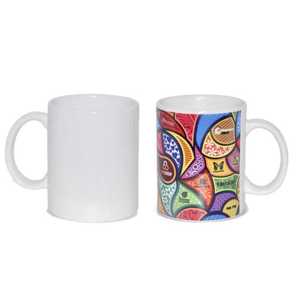 Custom Patterned Ceramic 11oz White Coffee Cup with HANDGRIP Portable Gift