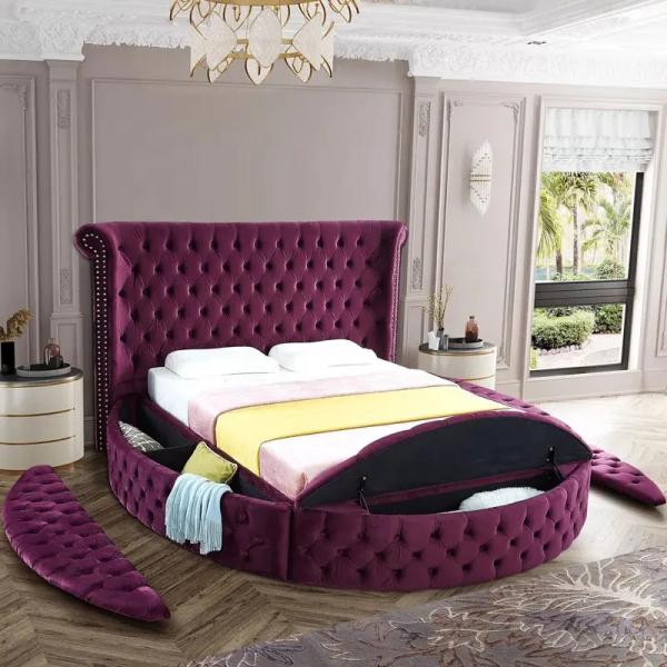 Cara Furniture Limited Factory direct velvet queen bedroom bed storage king round bed customizable bed room set