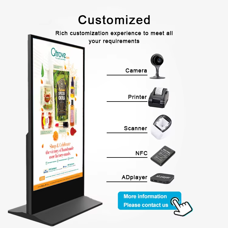 Smart Advertising LCD Player 32 to 75 Inch Digital Signage Options for Shop Bus Education Floor Stand Installation