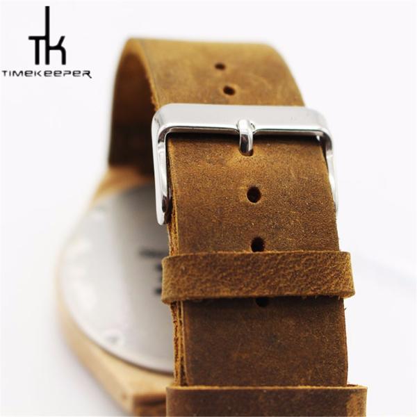 Leather Strap Bamboo Wood Watches Multiple Time Zone With Your Logo