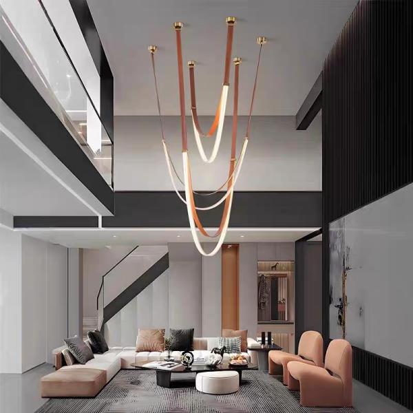 Leather chandelier led tube big light for Villa Interiordesign Pendant lamp