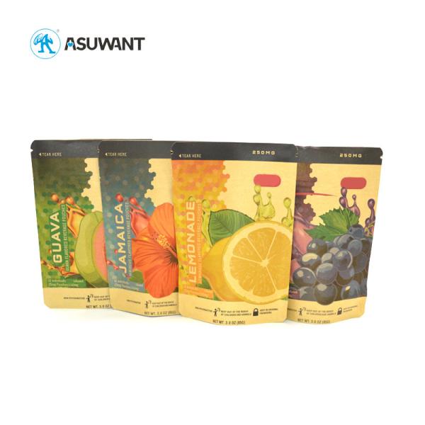 Kraft Brown White Stand Up Zipper Bags Eco Friendly Compostable CMYK Color