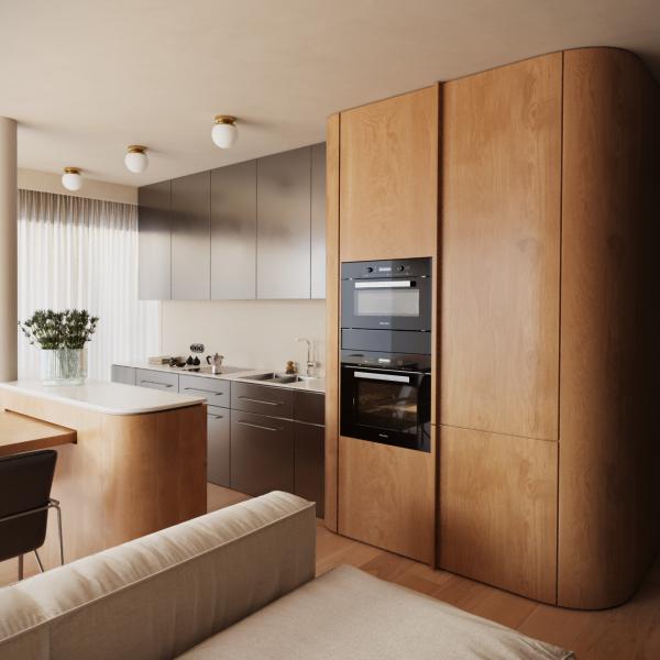 Design gratuit Armoire de cuisine en faisceau de bois personnalisé Armoire de cuisine en bois moderne classique