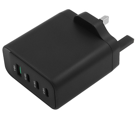 45W Multi-Port Charger 3x PD USB-C 1x QC USB-A Space-Saving Foldable Plug for UK Market Input Voltage 100-240V Portable Design
