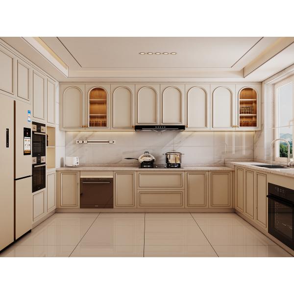 Armoire murale de cuisine moderne laquée beige et grise pour l'Ouganda